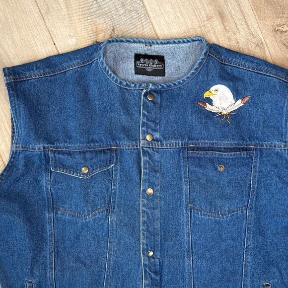 Vintage Native American Bald Eagle Jean Jacket Vest Mens 3XL - Picture 4 of 7